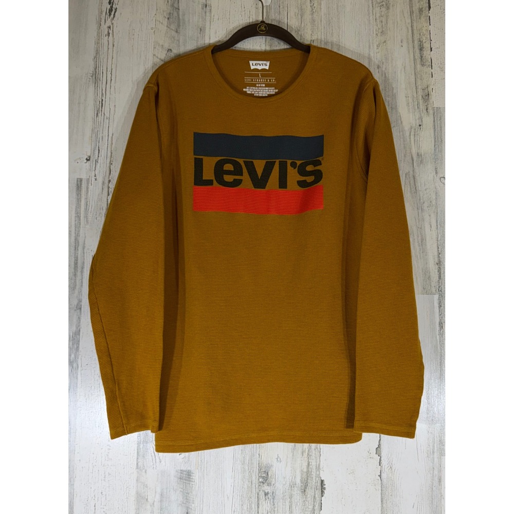 Levis Waffle Knit Thermal Shirt Large Mustard Gold Graphic Gorpcore Heritage